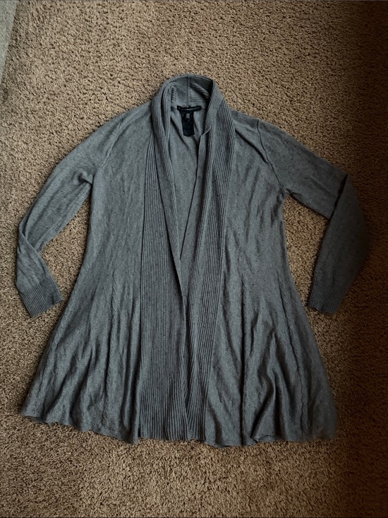 White House Black Market Sweaters - White House Black Market Gray Open-Front Ribbed Trim Cardigan